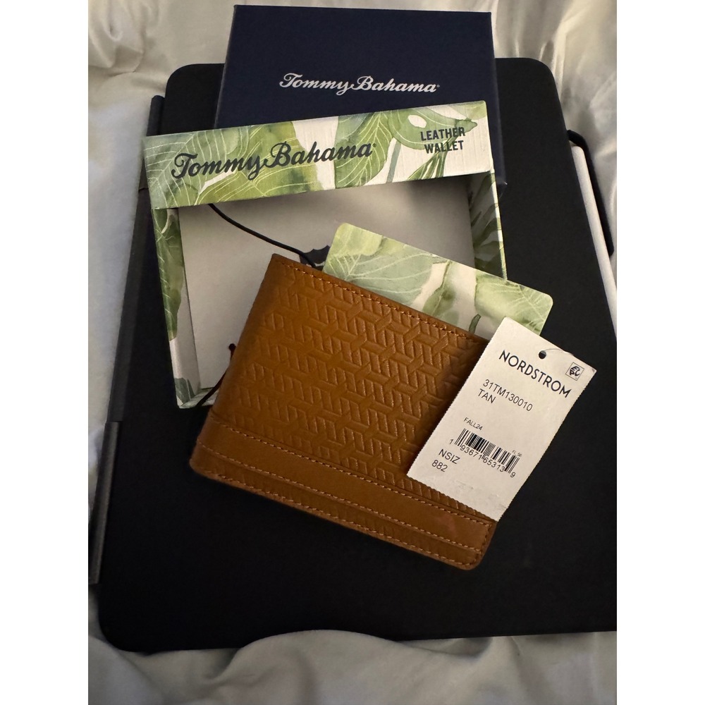 Tommy Bahama Leather Wallet Tan Brown Mens Nordstrom Bifold New With Tags‎